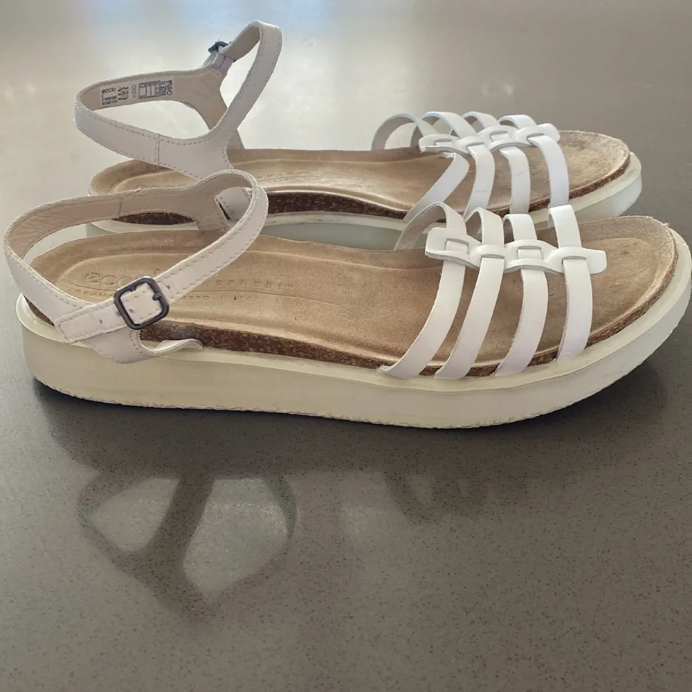 Ecco White Corkspere Sandal sz 39 - Picture 3 of 8